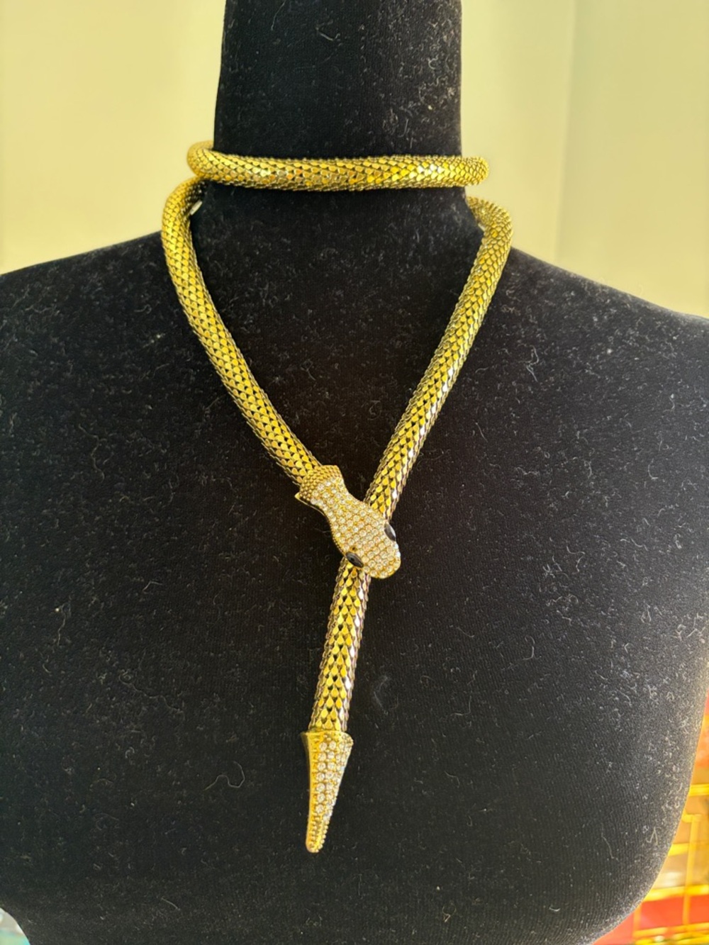 Gold Tone Crystal Snake Lariat Necklace
